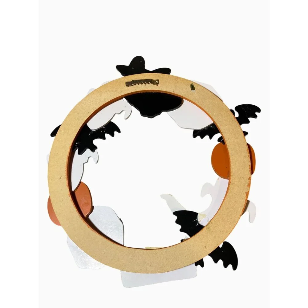 Halloween Wooden Door Wreath With Witch Ghosts & Spider Webs